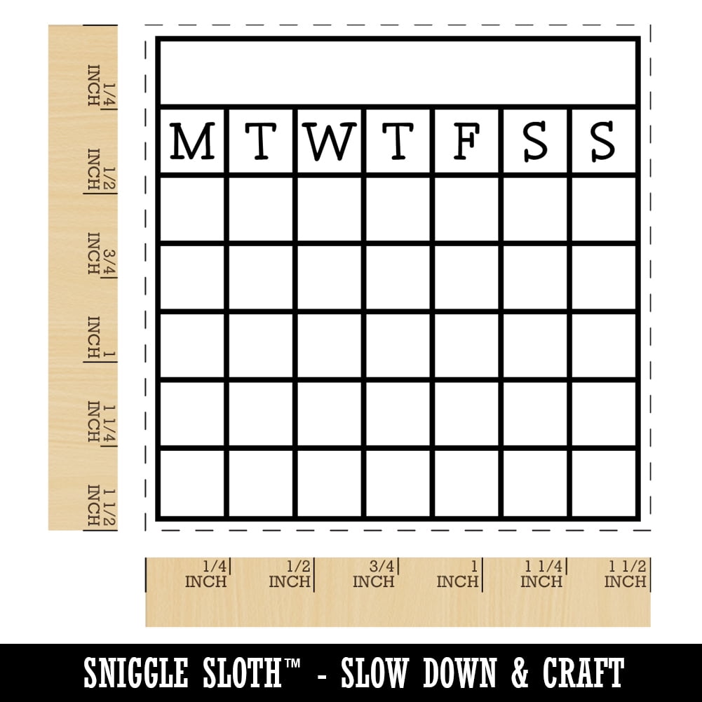 Blank Calendar Monday Start Goal Habit Tracker Self-Inking Rubber Stamp Ink Stamper - Black Ink - Large 1-1/2 Inch