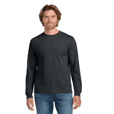 Gildan Mens Long Sleeve T-Shirt -GR54 Heavy Cotton Crewneck T-Shirt Classic fit Tee (Dark Heather, 3XL)