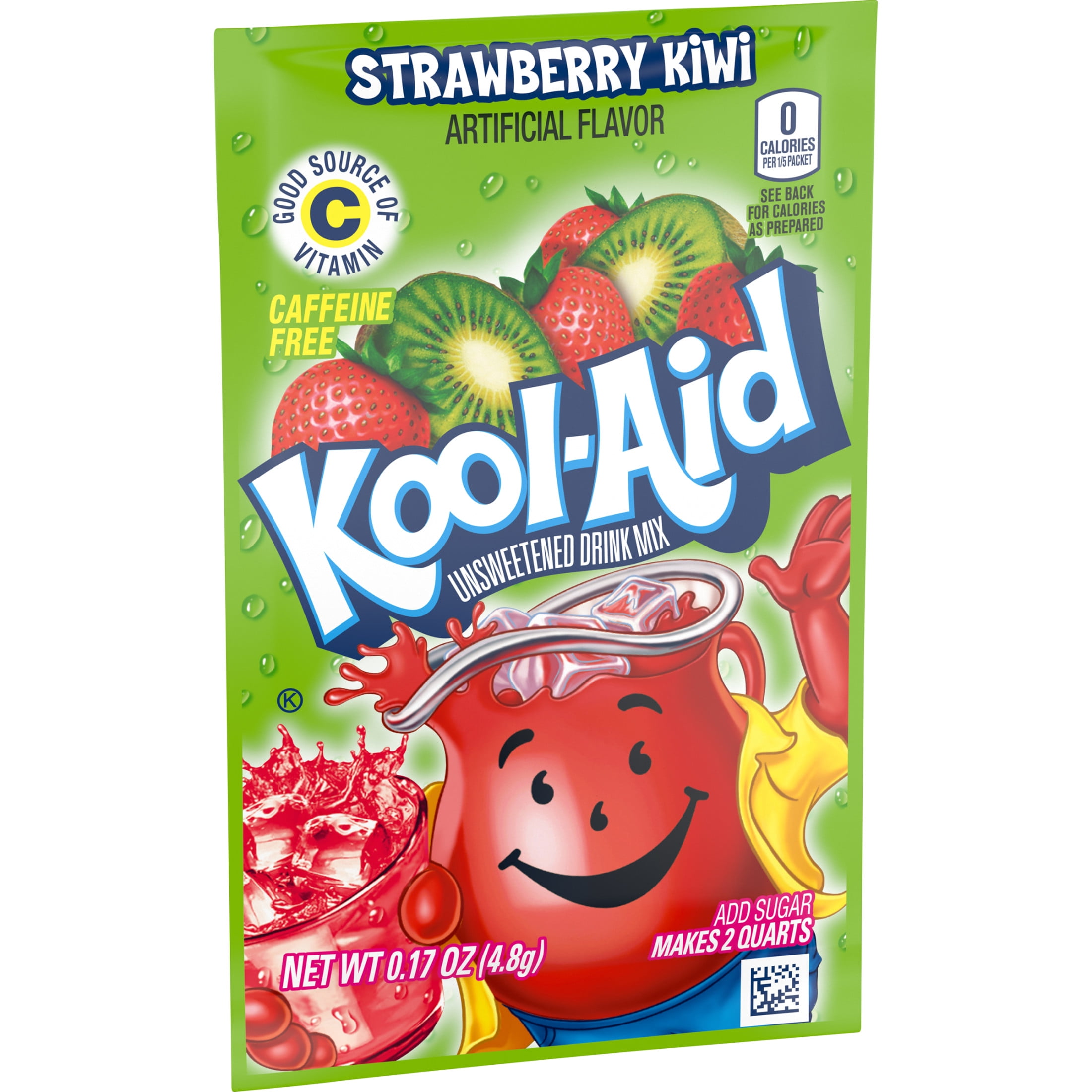 Kool-Aid Unsweetened Drink Mix, 1 Packet, for Flavorful Hydration and Shareable Refreshment, Strawberry Kiwi Artificially Flavored, Good Source of Vitamin C, Caffeine Free, 0.17 oz