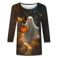 thumbnail image 3 of VKOYWKM Halloween Shirts for Women 3/4 Sleeve Pumpkin T Shirts Casual Crew Neck Halloween Vintage Tops Spooky Pumpkin Ghost Graphic Tee, 3 of 4