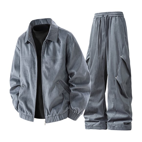 HAiming Men's Tracksuit Full Zip Lapel Collar Jacket and Wide Leg Pants Loose Casual 2 Piece Set Outfit with Pockets