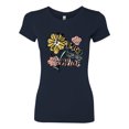 thumbnail image 2 of Wild Bobby Worship While You Wait Sunflower Pink and Yellow Inspirational/Christian Women Slim Fit Junior Tee, Navy, X-Large, 2 of 6