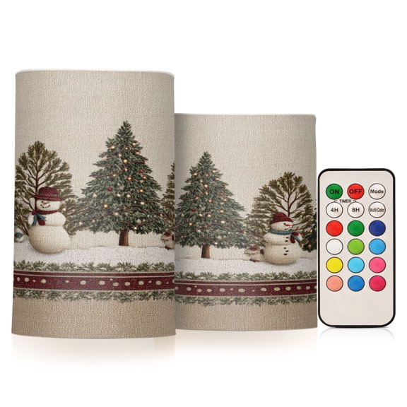 Set of 2 Flameless Candles Lights with Remote Control Flickering LED Candles Electric Candles for Home Decor Parties Snowmen and Deer in The Forest