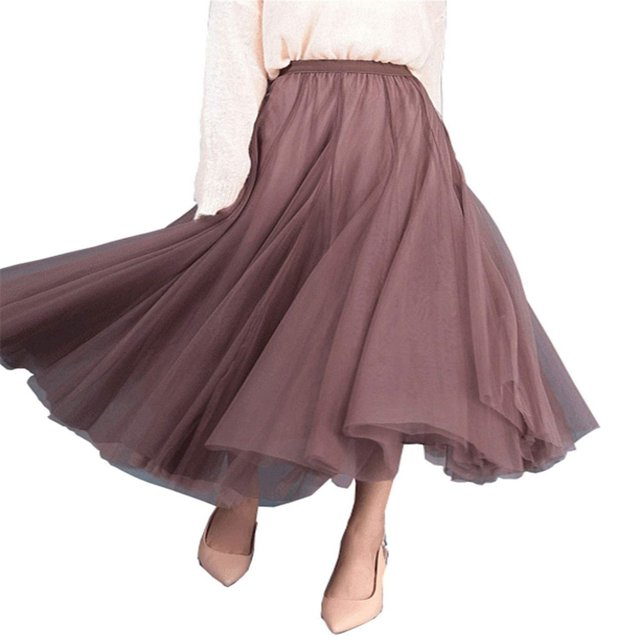 Jupe Longue en Tulle pour Femmes Robe Tutu Plissée en Chiffon Taille Élastique Jupe Midi
