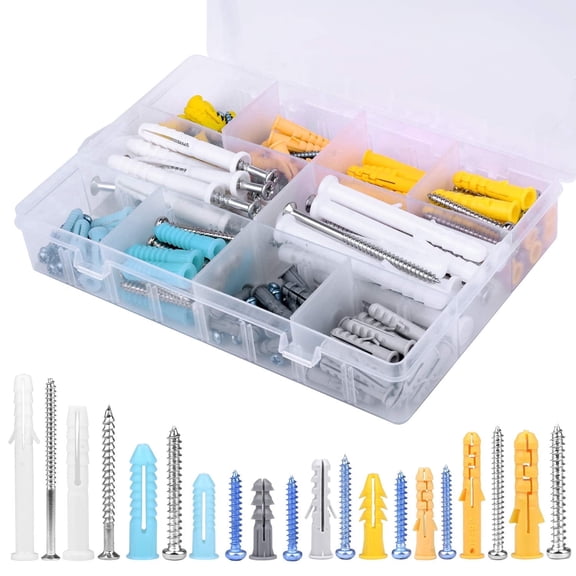 KINCREA Self Drilling Drywall Anchors Kit, Ribbed Expansion Anchors with Screws for Sheetrock, Concrete, Brick Walls, 200 Piece, Assorted Sizes