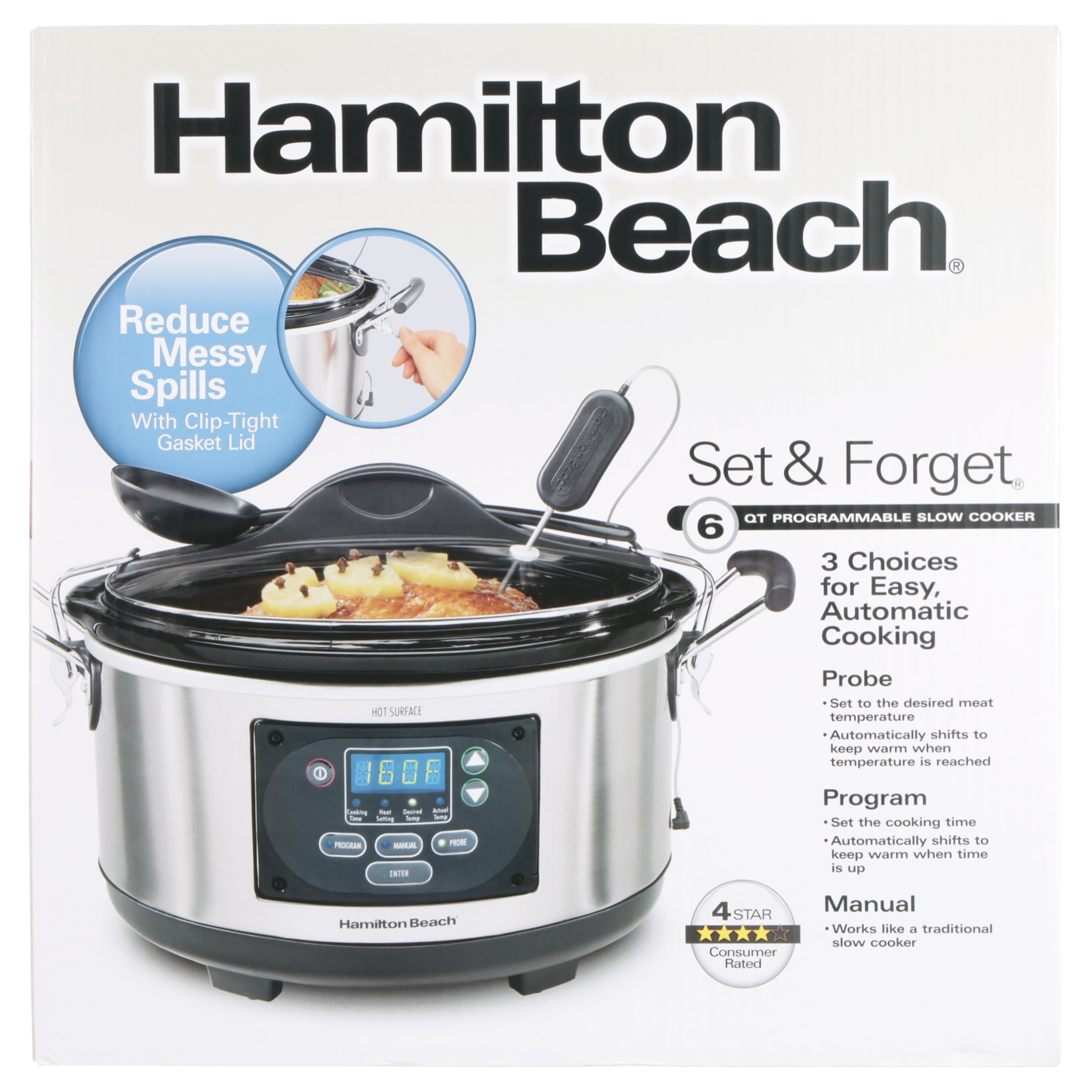 Hamilton Beach 33866 Portable 6-Quart Set & Forget Digital Programmable  Slow Cooker with Lid Lock, Temp Tracking Temperature Probe, Black Stainless  80 - Quarter Price