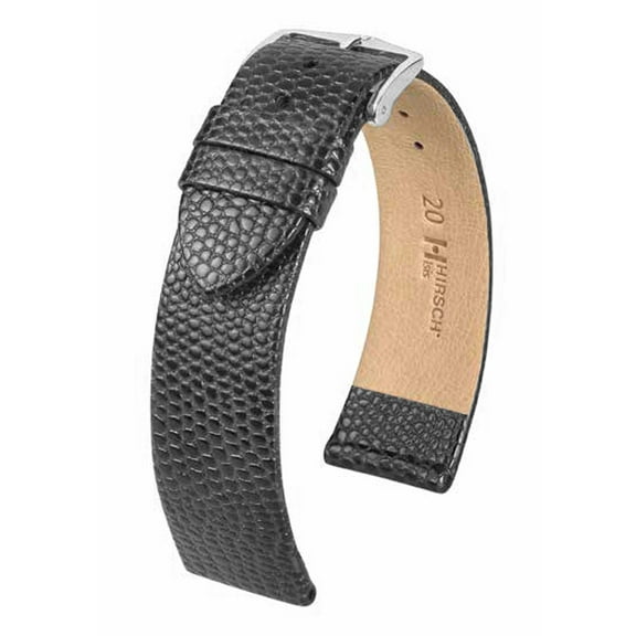 20mm Long Black Lizard Grain Watch Strap Unisex Medea