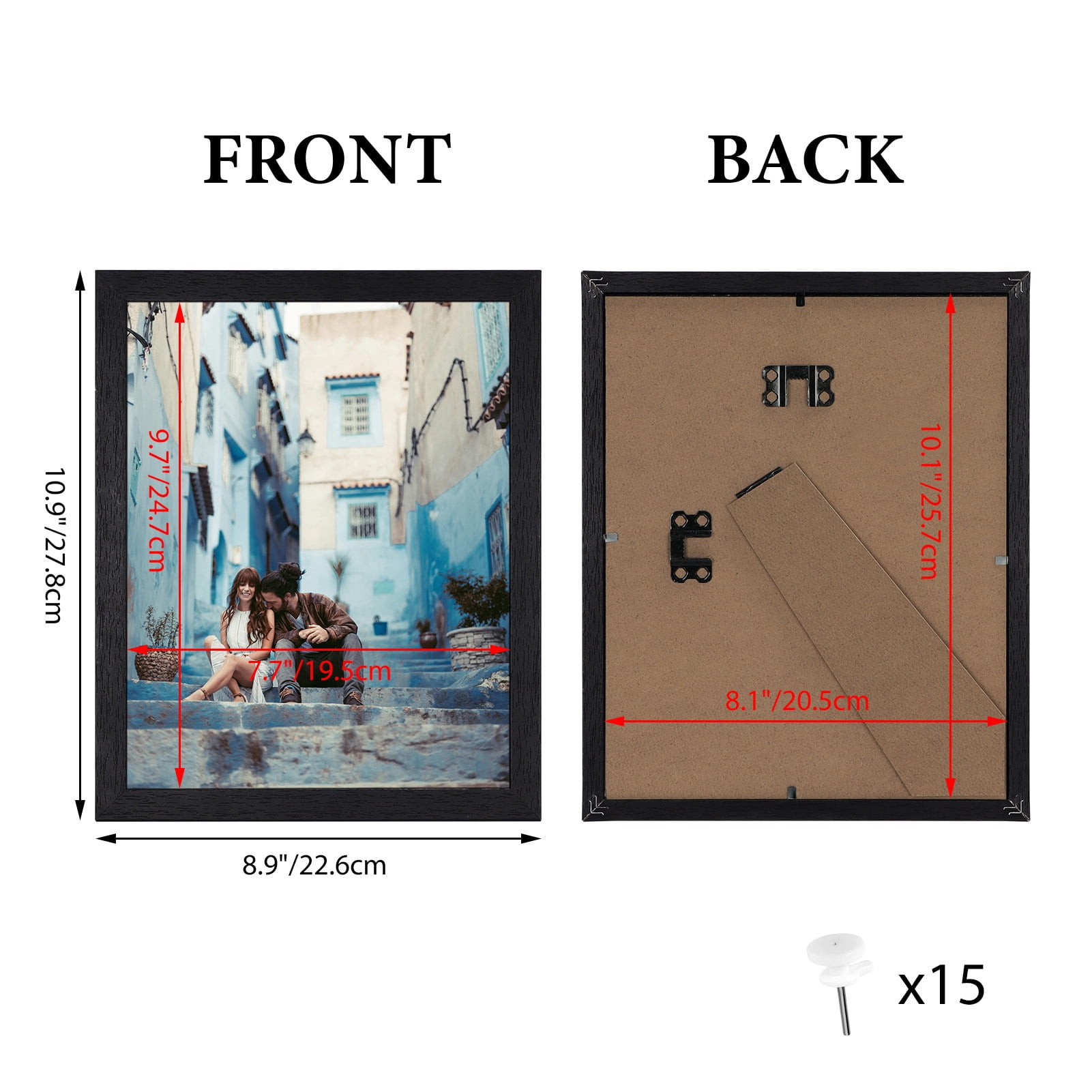 8x10 Picture Frames Set of 15, Black 8 by 10 Photo Frame for Wall or Tabletop Display