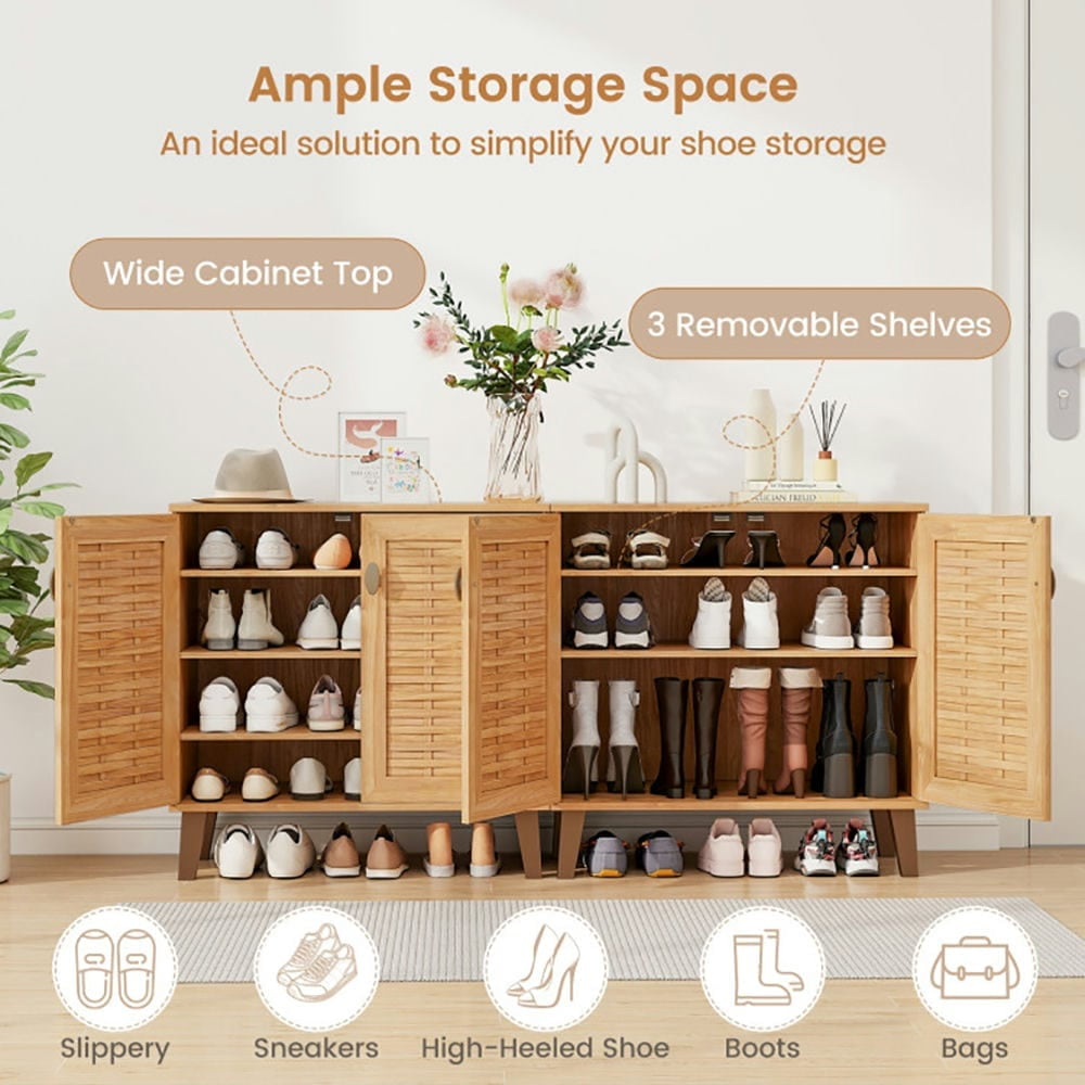 Kadyn Shoes Storage Cabinet, Shoe Cabinet,2-Door 4-Tier Shoe Cabinet Storage Organizer with Ventilated Woven Doors-Teak