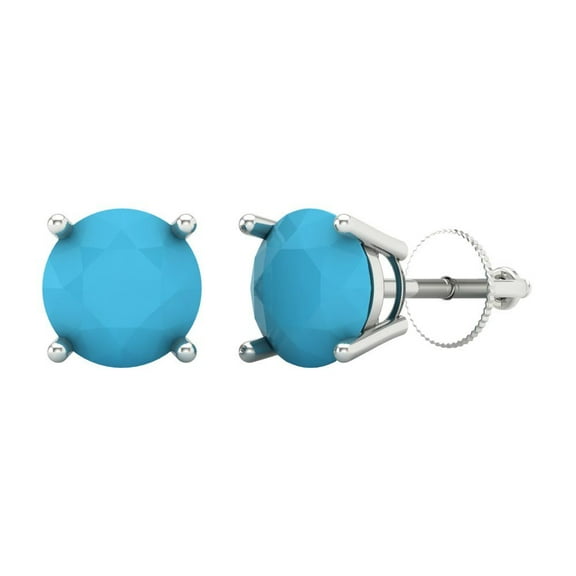 Clara Pucci 3Ct Turquoise Round Cut VVS1 Screw Back Stud 18k Solid hypoallergenic Gold Designer Earrings For December
