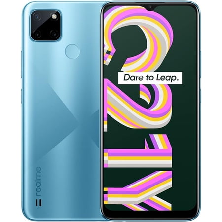 Realme C21Y (64GB, 4GB) 6.5" HD+, All Day Battery, Instant Finger Print, Dual SIM GSM Unlocked Global 4G LTE (T-Mobile, Metro, Global) International Model RMX3261(w/Fast Car Charger, Blue)