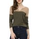 thumbnail image 1 of Camiseta casual de color bloque de manga larga con escote en V dividido para mujeres INSPIRE CHIC XL caqui, 1 of 7