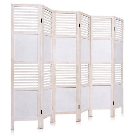 6 Panel White Room Divider Wood Folding Freestanding ...