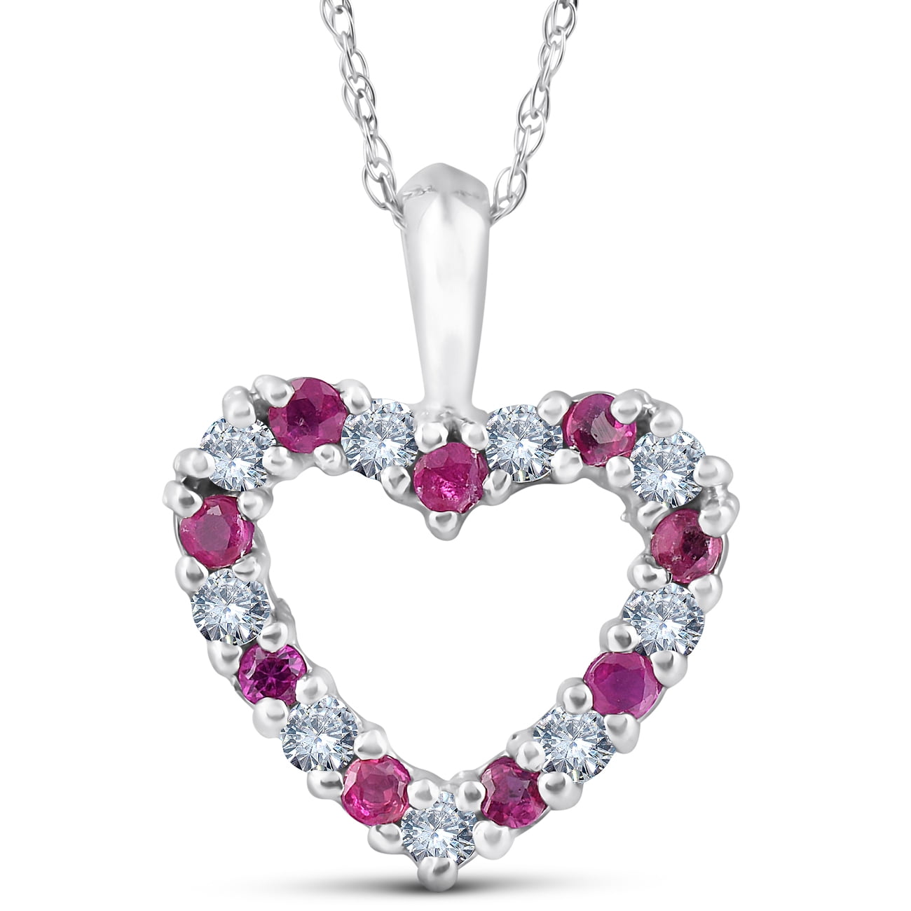 Pompeii3 - 1/2ct Ruby & Diamond Heart Pendant Necklace 14 Karat White