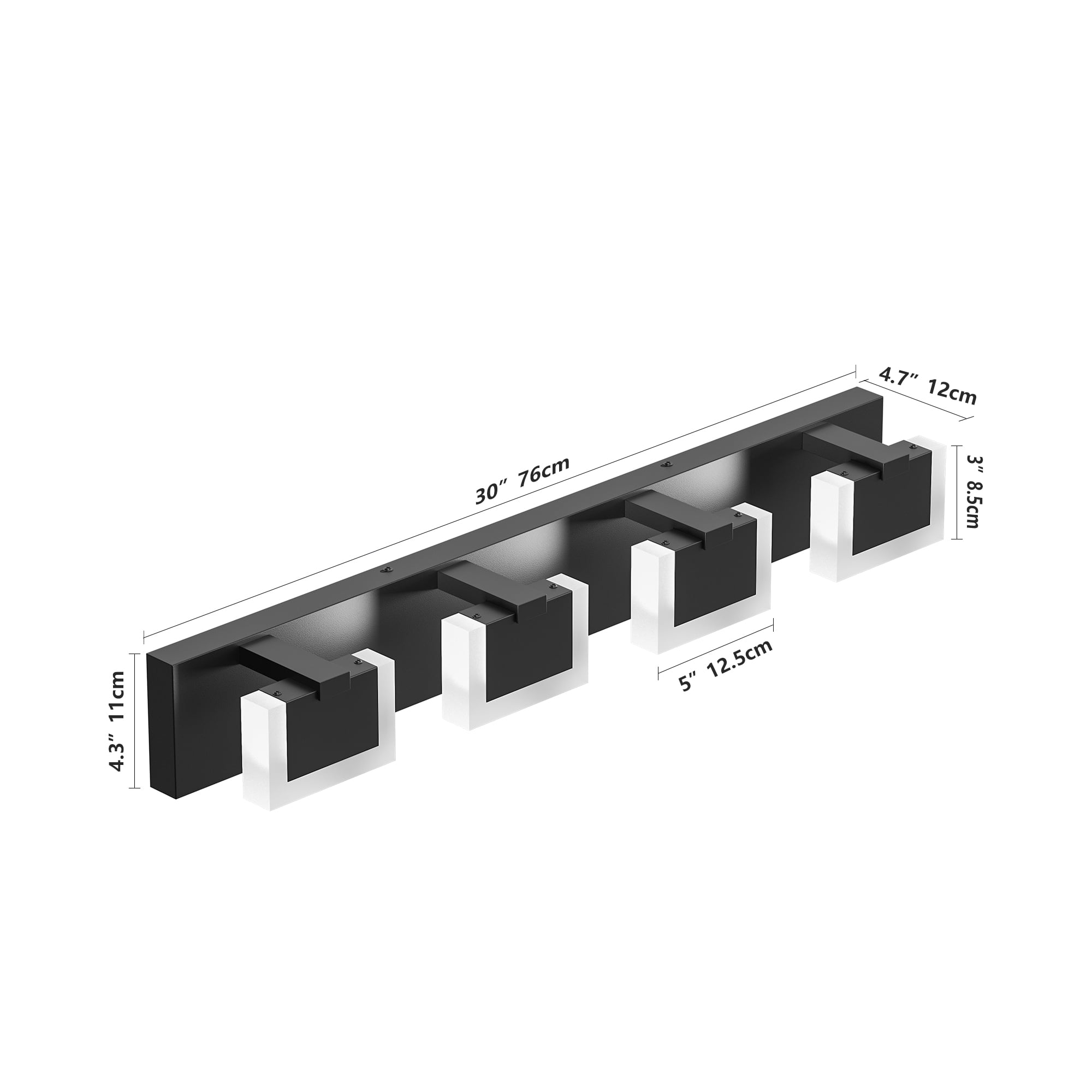 4 Lights Modern Black Vanity Light Up and Down Black Bathroom Lighting Fixtures LED Bathroom Wall Light Over Mirror 6000K