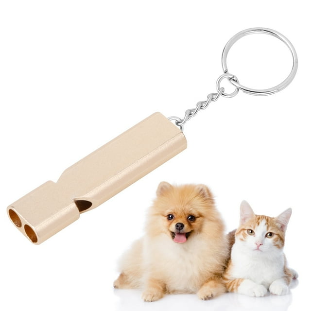 Silbato de entrenamiento para mascotas con diseño de doble orificio de acero inoxidable con anillo antipérdida para perros pequeños