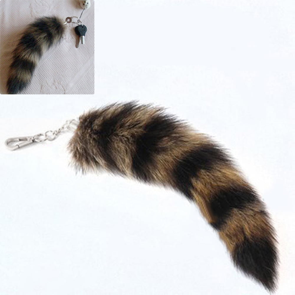 1 Genuine Nature Brown Black Raccoon Tail Key Chain 11"-13" Ball Chain 