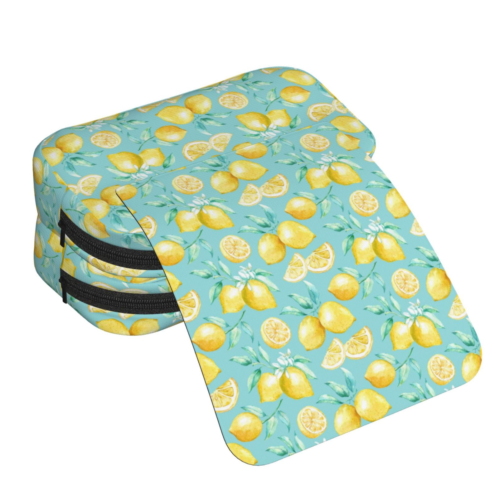 Rateoe Yellow Lemon Pattern Double Clamshell Pen Case, Storage Organizer with Two Zipper Compartments– Holds Up to 50 Pencils & Pens