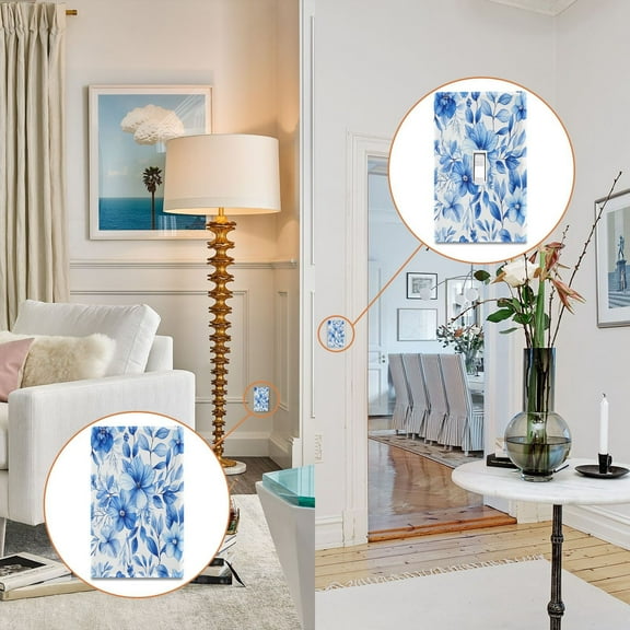 New Flame-Retardant Switch Plate Cover,DIY Wall Plate Decor with Screws,Blue and White Floral