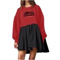 thumbnail image 1 of Pisexur Robes de Noël pour Femmes Mode Imprimé Noël Robes de Vacances Décontractées Col Rond Manches Longues Robe Fluide à Étages Mini Robe de Fête, 1 of 4