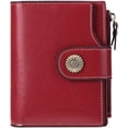 thumbnail image 1 of GHSDFBB Small Wallet for Women Genuine Leather Bifold Compact RFID Blocking Small Womens Wallet, BM Bright red, 1 of 6