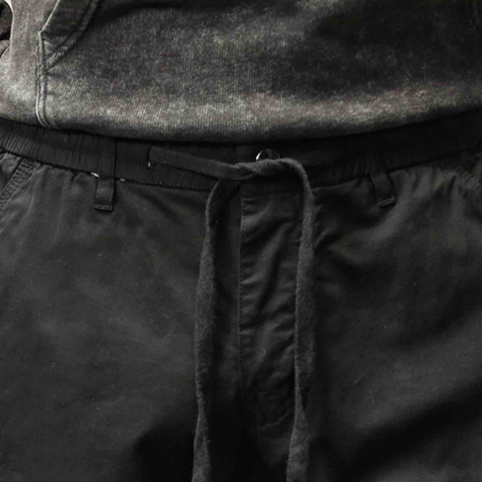 HOOMEUMY Men's Cargo Pants with Pockets Cotton Hiking Sweatpants Casual Athletic Jogger Sports Outdoor Drawstring Trousers Black 14