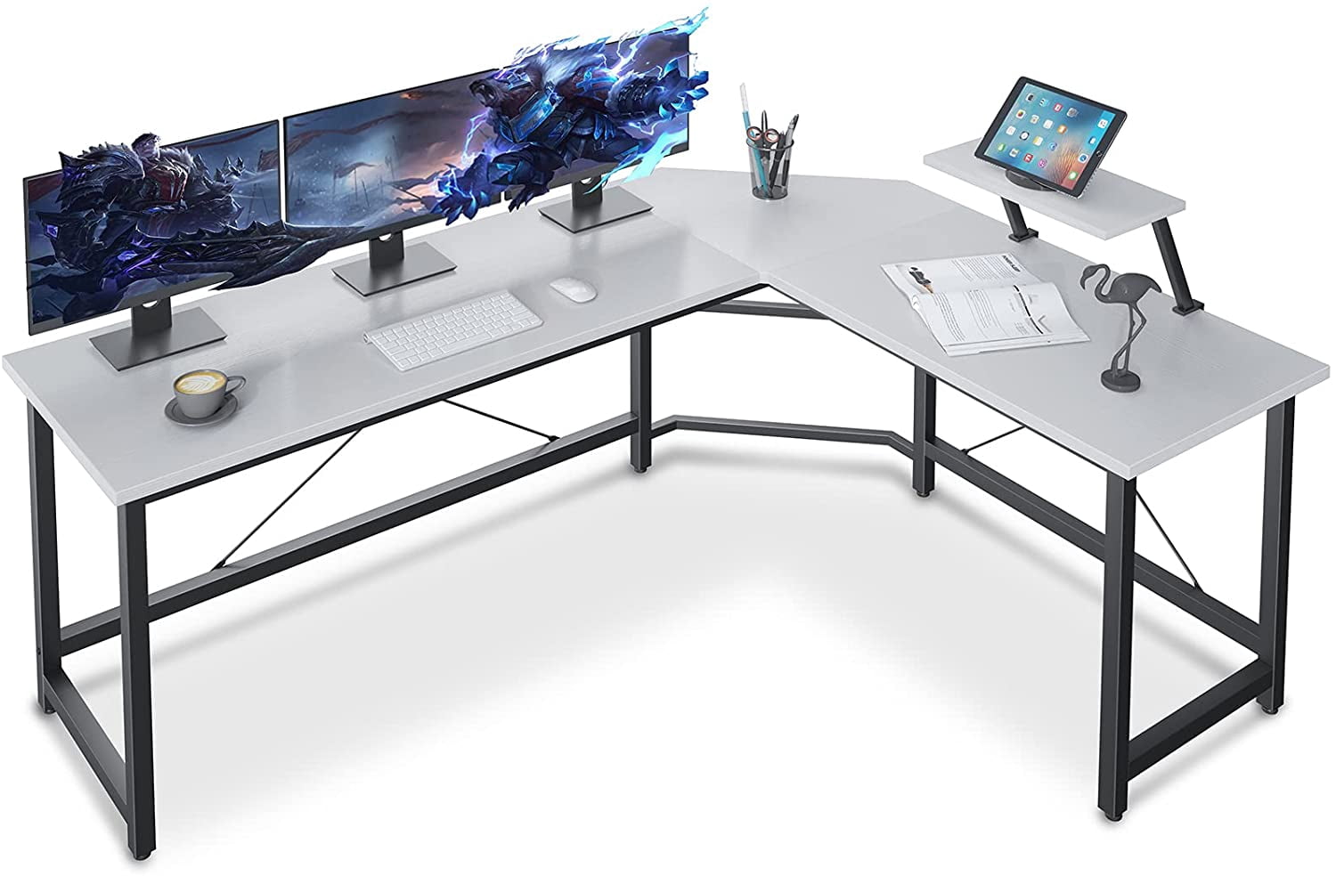 Gaming Desk with Monitor Stand L Desk 