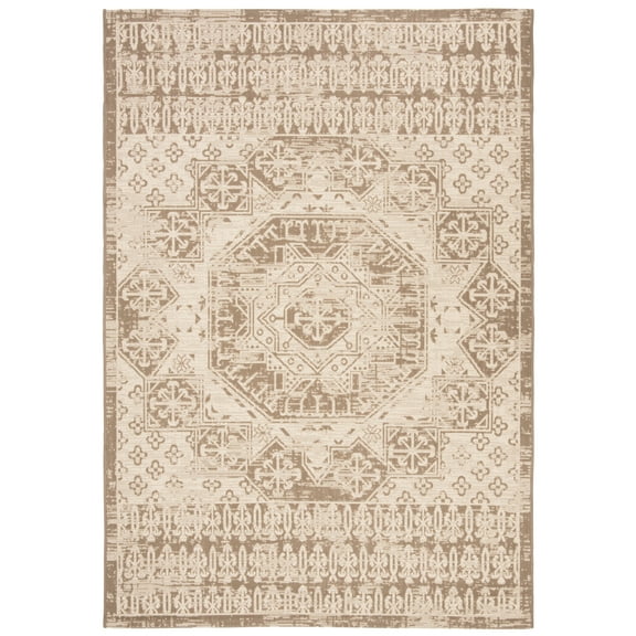 SAFAVIEH Courtyard Tangier Faded Aztec Indoor/Outdoor Area Rug, 5'3" x 7'7", Beige/Mocha