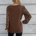 thumbnail image 4 of Women Blouse Small Floral Splicing Round Neck Long Sleeve Loose Hem Puff Sleeve Pullover Leisure Shirt Top Brown XL, 4 of 6