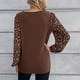 thumbnail image 4 of Blusa de Mujer Pequeño Empalme Floral Cuello Redondo Manga Larga Dobladillo Suelto Manga Puff Jersey Camisa de Ocio Top Marrón XL, 4 of 6