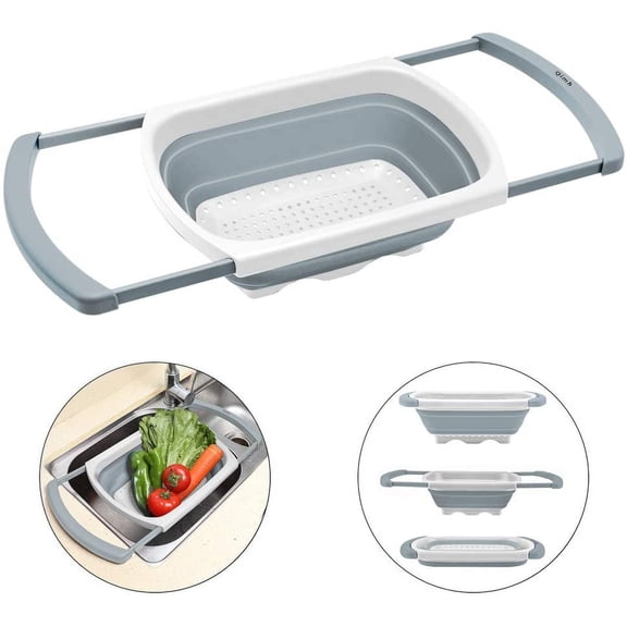 Collapsible Silicone Colander Strainer, 6-Qt Over-Sink Foldable Kitchen Basket with Extendable Handles, BPA-Free, Perfect for Draining Veggies, Fruits & Pasta