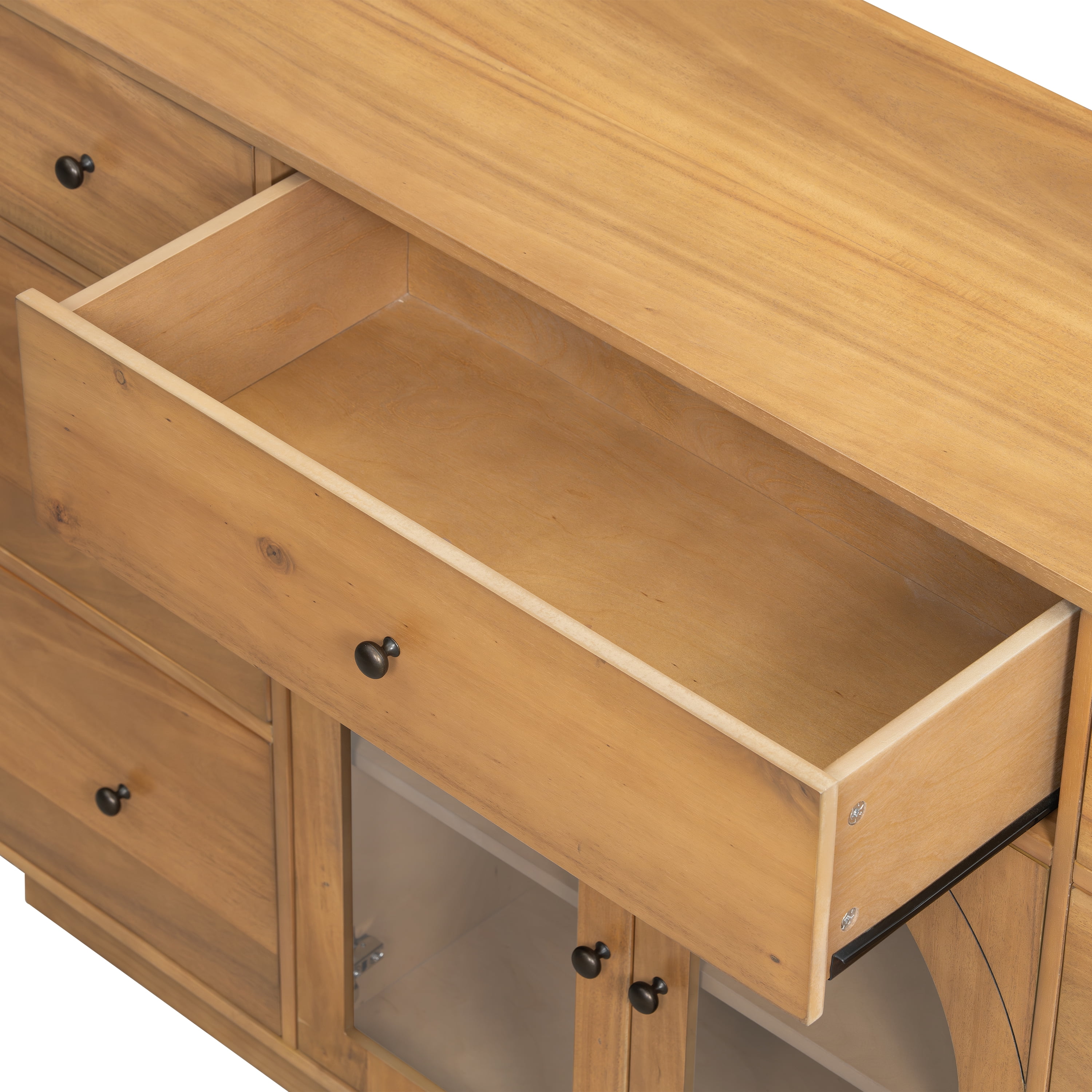 Cabinet With Storage for Living and Dining Room Entrance, Large Size, 2 Doors And 7 Drawers, Natural