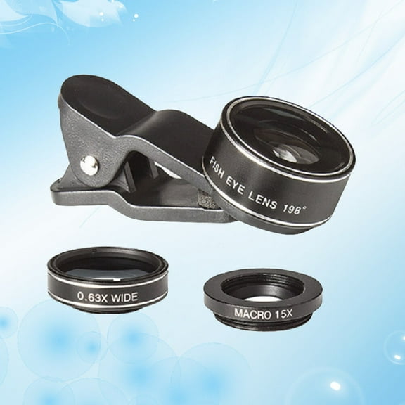 OUNONA 3 in 1 Cell Phone Camera Lens 198° Fish-eye Lens 0.63X Super Wide Angle Lens 15X Teleconverter Lens Mobile Phone Lens for Smart Phones (Black)