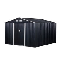 Metal Storage Shed 11'x9' - Garden Tool House w/ Double Sliding Doors & Vents - Dark Gray