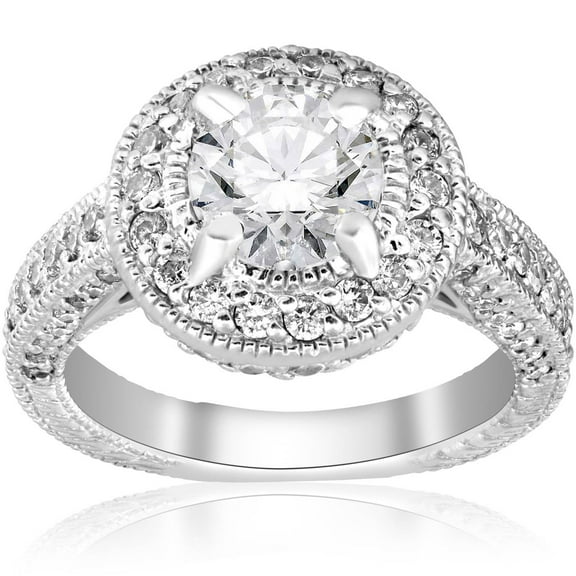 Pompeii 2ct Vintage Diamond Halo Engagement Ring With Milgrain Accent 14k White Gold
