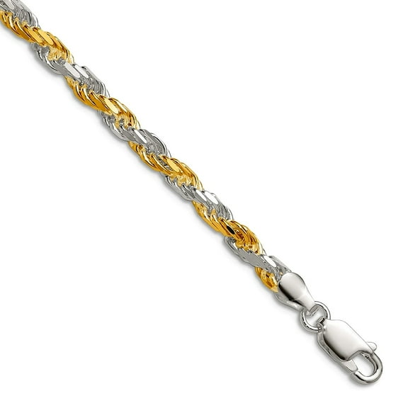 925 Sterling Silver and Gold Plated 3.5mm Sparkle-Cut Rope Chain Necklace 16 Inch Chain Necklace for Women and Men
