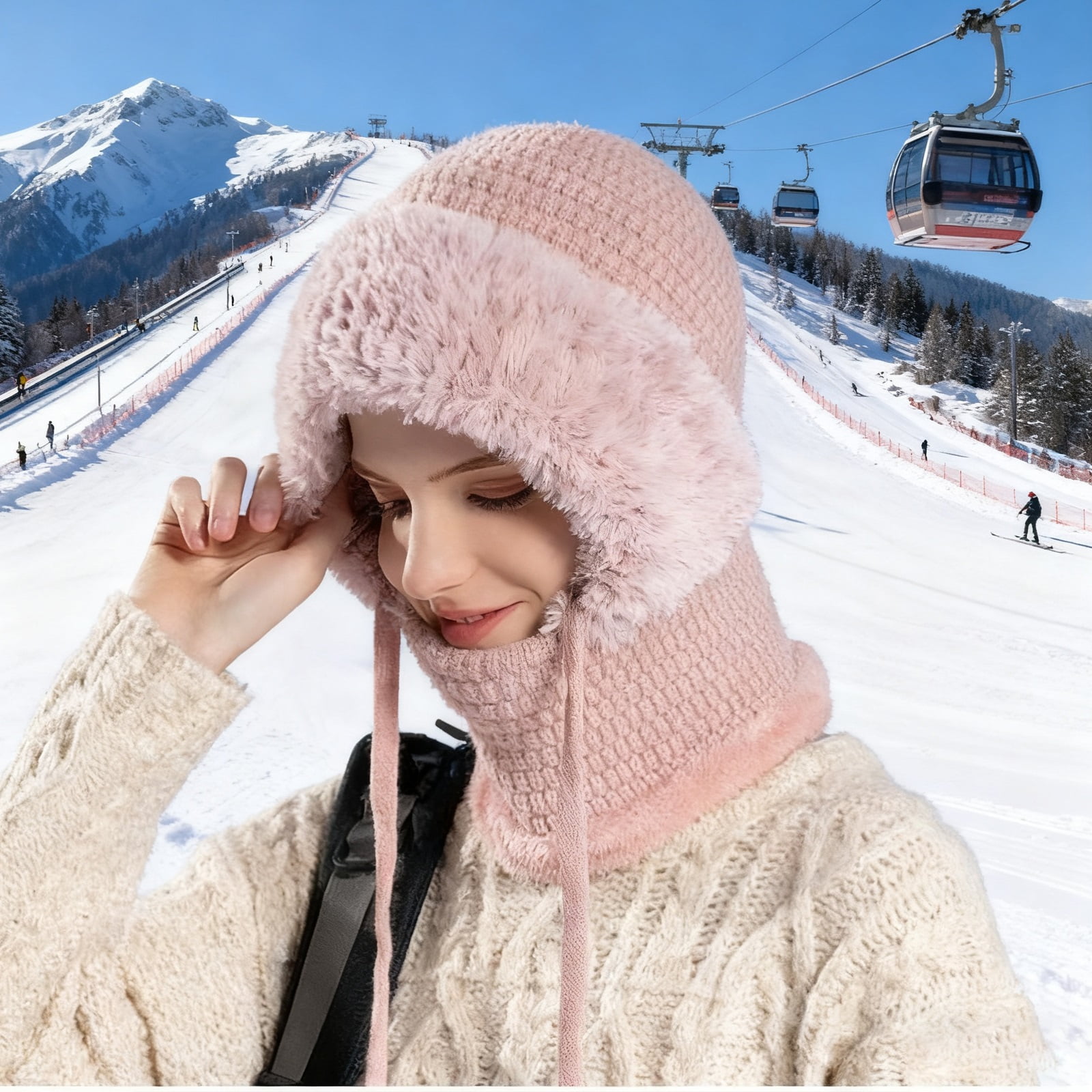 3 In 1 Beanie Hat for Women, Windproof Cold-Proof Balaclava Hat with Scarf and Mask for Snow Caps Ski