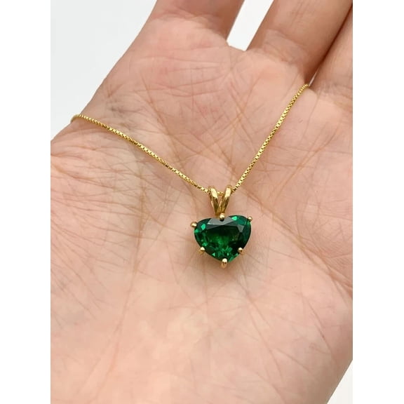 14k Yellow Gold Plated 3.00Ct Heart Cut Lab Created Green Emerald Birthstone Heart Pendant