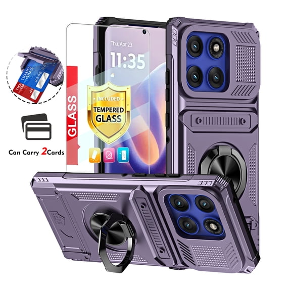 Kryonix for Motorola Moto Edge 60 Fusion Case with Screen Protector,Wallet with Card Holder [Store 2 Cards]   360° Magnetic Rotated Ring Kickstand,Heavy Duty Drop Protection Phone Cover,Violet