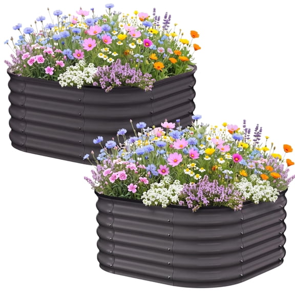 2 Pack Galvanized Raised Garden Bed 3.5x3.5x1.4ft Oval Square Dark Gray