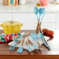 thumbnail image 2 of The Pioneer Woman 10-Piece Silicone and Acacia Wood Handle Cooking Utensils Set, Blue, 2 of 14
