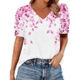 thumbnail image 2 of Jsaierl Womens Short Sleeve Tops Casual Elegant Button Up Shirts V Neck Classic Ladies Blouses Fashion Graphic T-shirts Top S-2XL, 2 of 6