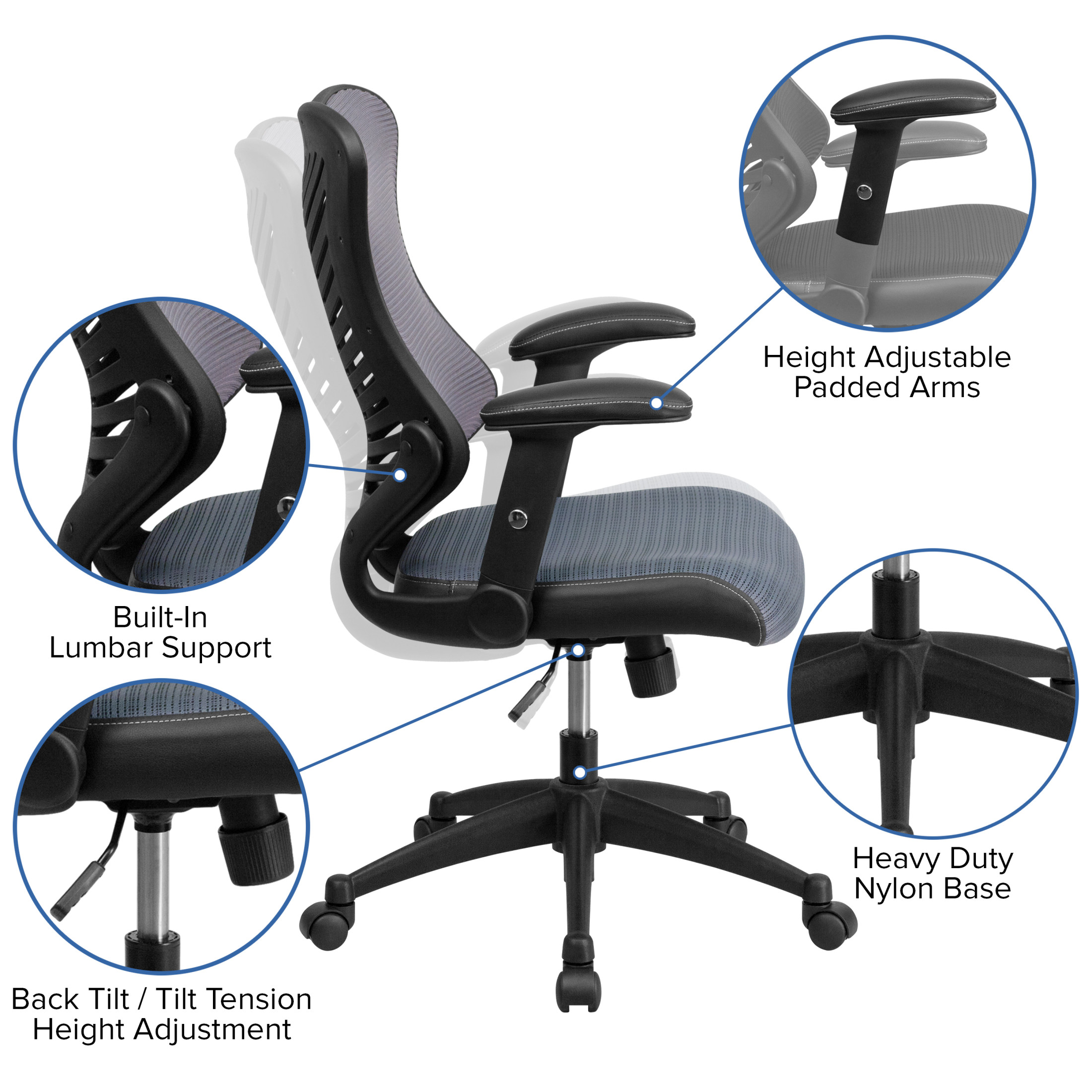 Emma + Oliver High Back Designer Gray Mesh Executive Ergonomic Office Chair with Arms
