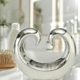 thumbnail image 5 of Eternity Double Curled Wave Sculpture, Set of 2, Modern Art, Silver Titanium Glazed Ceramic Stoneware, 8 1/4 Inches, Abstract Table Top Accent, 5 of 6