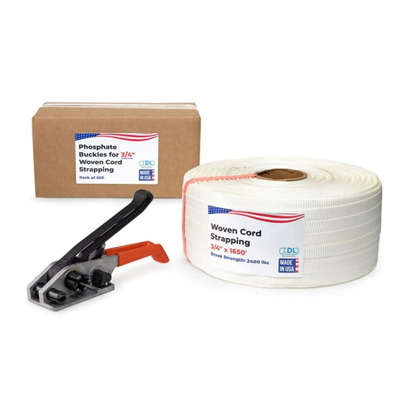 IDL Packaging USA Made 3/4" x 1650' Woven Cord Strapping Kit, 1800 lbs Break Strength