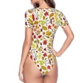 thumbnail image 4 of Daiia Colorful Leaves print Women's Crew Neck Short Sleeve Bodysuit Fashion Tops Fit Casual Basic Extender Bodysuit-X-Large, 4 of 9