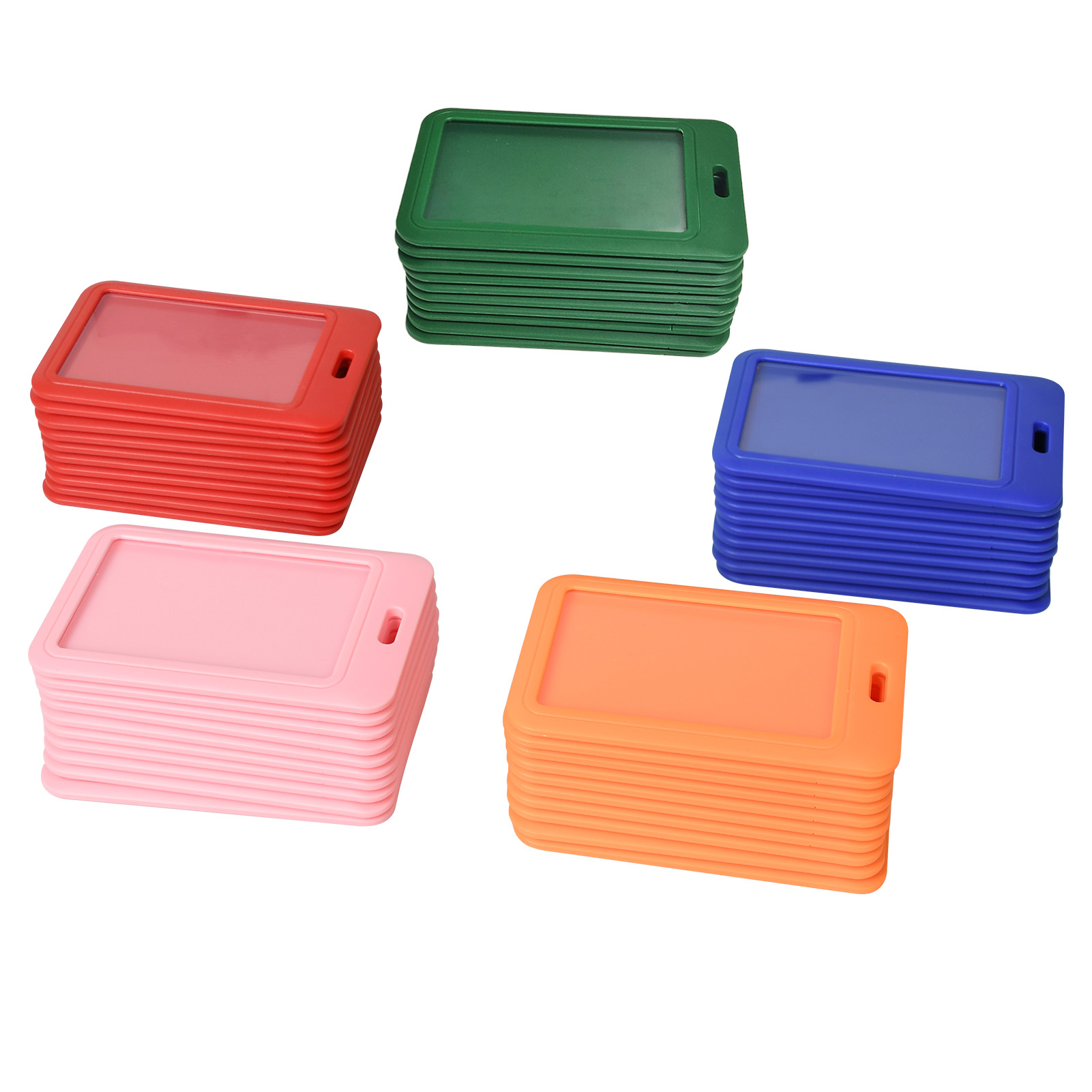 Gegong 50 Pieces Sliding ID Badge Holder, Card Protector, Hard Plastic ID Card Case with Hole (Red, Blue, Pink, Green, Orange)