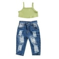 thumbnail image 3 of Ensemble de Mode 2 Pcs pour Filles Bébés Sans Manches Haut Uni et Jeans Déchirés, 3 of 5