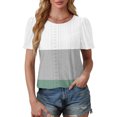 thumbnail image 4 of MaFYtyTPR Top Shirt Women's Color Blocked Round Neck Sleeve Short Sleeved T-shirt Green L, 4 of 4
