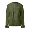 thumbnail image 5 of Towmus Women's Dressy Casual Blouse Tops Fall Spring Puff Long Sleeve Button V Neck Hollow Out Lace Embroidered Shirts, 5 of 7